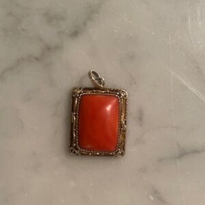 Red Coral Vintage Genuine Silver Pendant